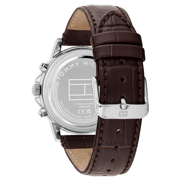 Tommy Hilfiger Quartz Multifunction White Dial Brown Leather Strap Watch For Men